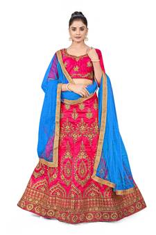 Pink embroidered Art Silk semi stitched lehenga