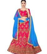 Pink embroidered Art Silk semi stitched lehenga