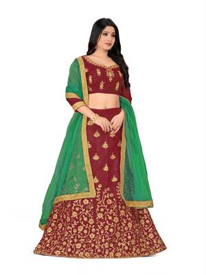 Maroon embroidered Art Silk semi stitched lehenga 4