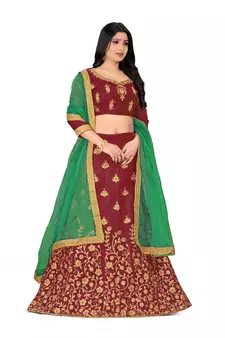Maroon embroidered Art Silk semi stitched lehenga