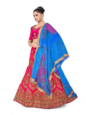 Pink embroidered Art Silk semi stitched lehenga 2