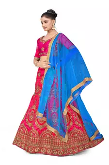 Pink embroidered Art Silk semi stitched lehenga