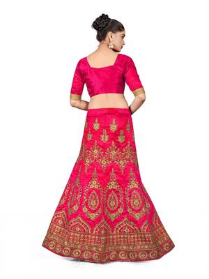 Pink embroidered Art Silk semi stitched lehenga 3