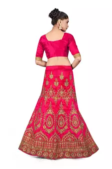 Pink embroidered Art Silk semi stitched lehenga