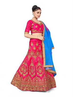 Pink embroidered Art Silk semi stitched lehenga 4