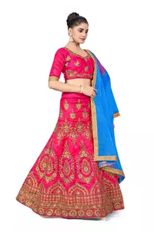 Pink embroidered Art Silk semi stitched lehenga