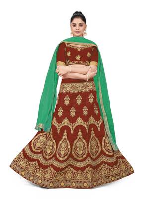Maroon embroidered Art Silk semi stitched lehenga 1