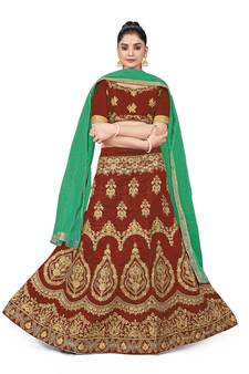 Maroon embroidered Art Silk semi stitched lehenga