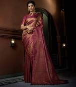Pink woven kanchipuram silk blend saree with blouse