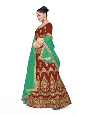 Maroon embroidered Art Silk semi stitched lehenga 2