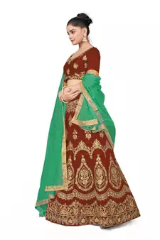 Maroon embroidered Art Silk semi stitched lehenga