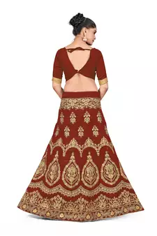 Maroon embroidered Art Silk semi stitched lehenga