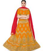 Mustard embroidered Art Silk semi stitched lehenga