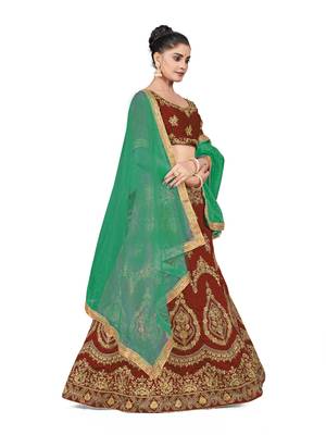 Maroon embroidered Art Silk semi stitched lehenga 4