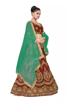 Maroon embroidered Art Silk semi stitched lehenga