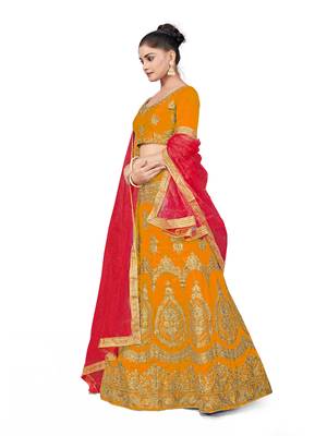 Mustard embroidered Art Silk semi stitched lehenga 2