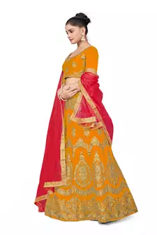 Mustard embroidered Art Silk semi stitched lehenga