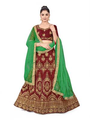 Maroon embroidered Art Silk semi stitched lehenga 1