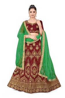 Maroon embroidered Art Silk semi stitched lehenga