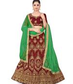 Maroon embroidered Art Silk semi stitched lehenga