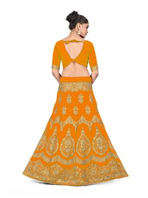 Mustard embroidered Art Silk semi stitched lehenga 3