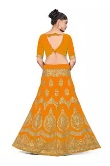 Mustard embroidered Art Silk semi stitched lehenga