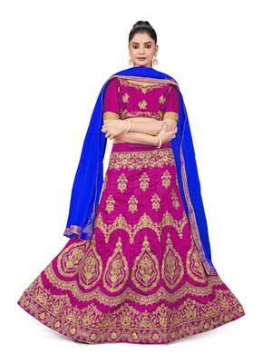 Purple embroidered Art Silk semi stitched lehenga 1