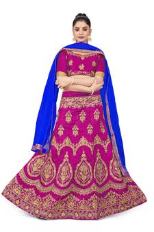 Purple embroidered Art Silk semi stitched lehenga