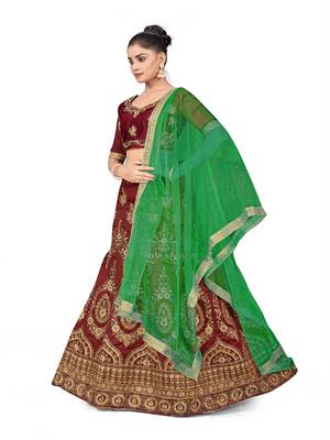Maroon embroidered Art Silk semi stitched lehenga 2