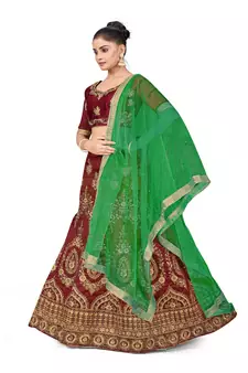Maroon embroidered Art Silk semi stitched lehenga