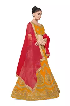 Mustard embroidered Art Silk semi stitched lehenga