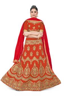 Light-red embroidered Art Silk semi stitched lehenga