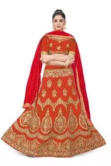 Light-red embroidered Art Silk semi stitched lehenga