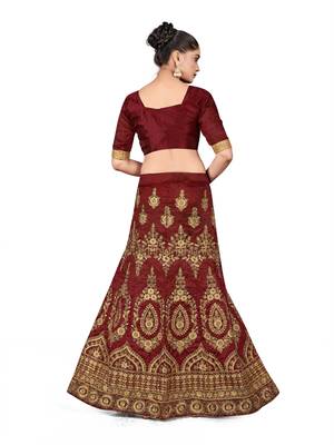 Maroon embroidered Art Silk semi stitched lehenga 3