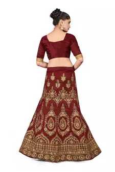 Maroon embroidered Art Silk semi stitched lehenga