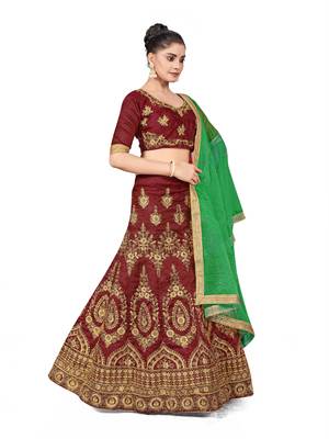 Maroon embroidered Art Silk semi stitched lehenga 4