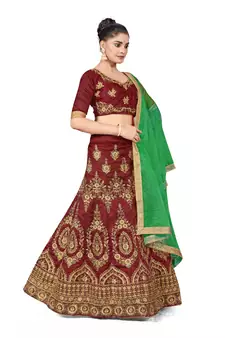 Maroon embroidered Art Silk semi stitched lehenga