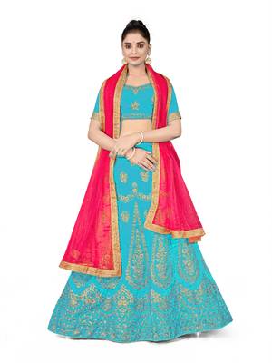Sky-blue embroidered Art Silk semi stitched lehenga 1