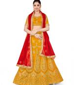 Mustard embroidered Art Silk semi stitched lehenga