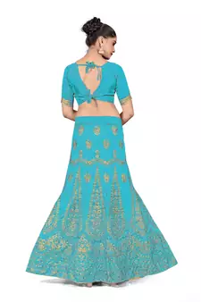 Sky-blue embroidered Art Silk semi stitched lehenga