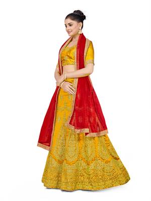 Mustard embroidered Art Silk semi stitched lehenga 2