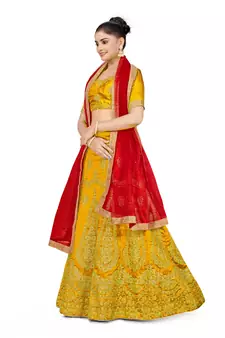 Mustard embroidered Art Silk semi stitched lehenga
