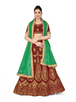 Maroon embroidered Art Silk semi stitched lehenga 1
