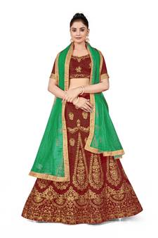 Maroon embroidered Art Silk semi stitched lehenga