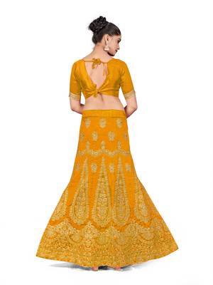 Mustard embroidered Art Silk semi stitched lehenga 3