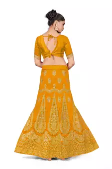 Mustard embroidered Art Silk semi stitched lehenga