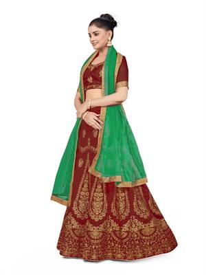 Maroon embroidered Art Silk semi stitched lehenga 2