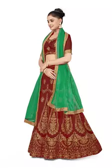 Maroon embroidered Art Silk semi stitched lehenga