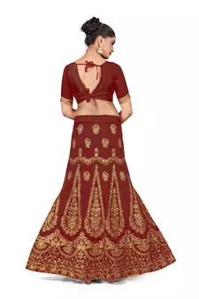 Maroon embroidered Art Silk semi stitched lehenga