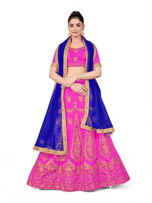 Purple embroidered Art Silk semi stitched lehenga 1